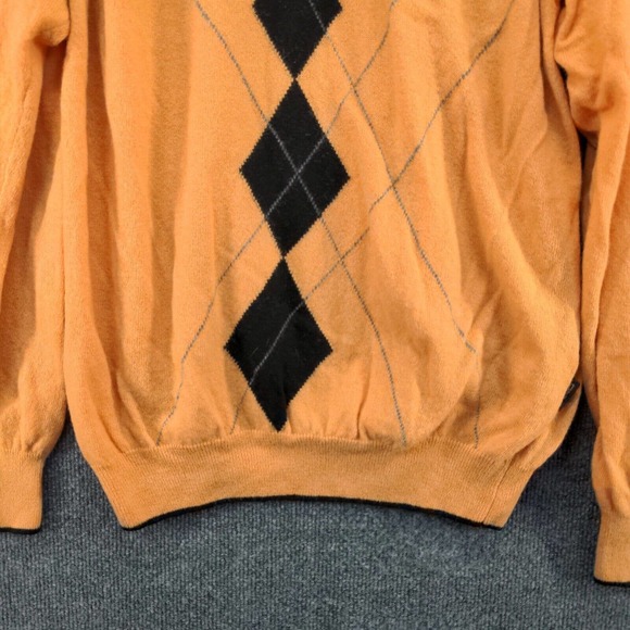 Ping Collection Men's Knit Sweater Orange M Argyle Diamond V-Neck - Picture 4 of 12
